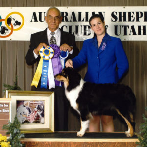 Aster winning Altered Winners Bitch, Altered Best of Winners, and Altered Best Opposite Sex under Judge George Warner, at the first-ever Nationals-level Altered competition, the ASC of Utah Nationals Preshow. September 2001
