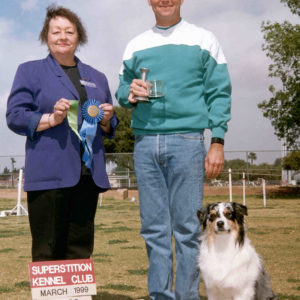 Echo's first AKC CD leg, first place in Novice A with owner Joe Yarchin. March 1999