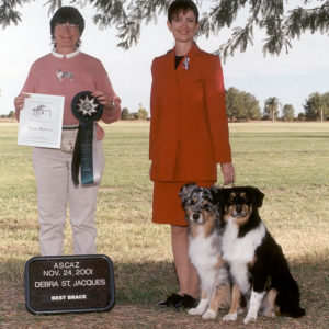 Jazz and Aster winning Best Brace under judge Deb St. Jacques at the ASCAZ Silver Specialty, 11.24.2001
