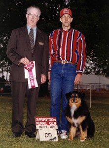 Daisy finishing her AKC CD at Superstition KC, Mesa AZ, March 2000