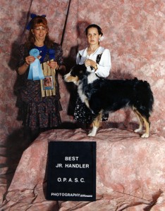 Abbi and Emily winning Best Junior Handler under ASCA Senior Breeder Judge Lois Odom-Harlow at the 1994 OPASC Nationals Pre-show, Phoenix AZ, Nov 1994 