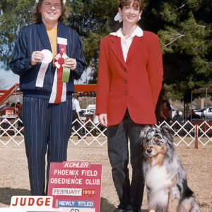 Jazz winning 4th place in Novice B at the PFOC show to finish his AKC CD, February 1999