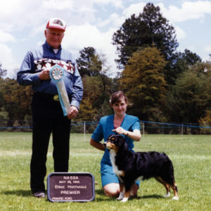 Phoebe winning Premier Champion under Senior Breeder Judge Ernie Hartnagle, at NAASA May Days, Payson AZ May 28, 1995