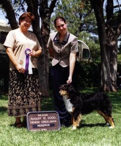 Clover winning Reserve Winners Bitch under ASCA Senior Breeder Judge Denise Creelman at NAASA in Prescott, AZ 12 Aug, 2000    