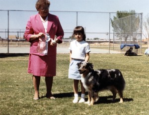 Harley and Emily winning Best PeeWee Handler under Judge Donna Allen at OPASC, Marana AZ, 24 Mar, 1988.