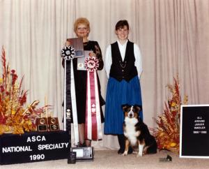 Meeka and Claire were ASCA's Best All Around Junior Handler, and made the 500 Club for 1989-1990. Awards presented by ASCA Junior Secretary Christine Hill, Sep 1990