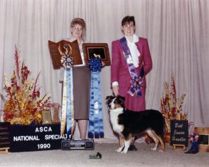 Meeka and Claire winning National Finals Best Junior Handler at the 1990 ASCA National Specialty, September 1990